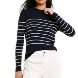 Nili Lotan Striped Crewneck Light Sweater in Navy Cashmere Cotton Blend XXS